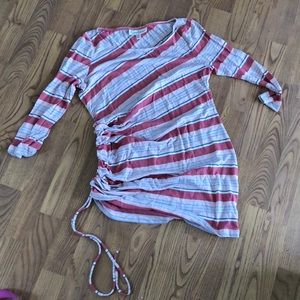 Pink and blue striped maternity shirt